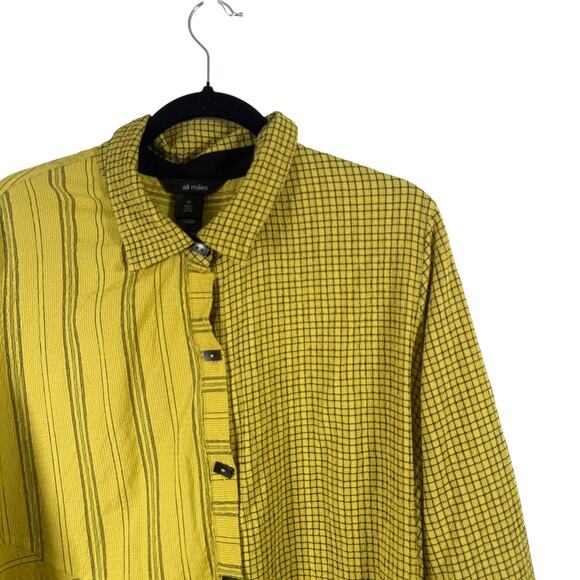 Ali Miles Yellow Striped Plaid Button Front Tunic Shirt Artsy Boho Work Women 1x - Picture 2 of 6